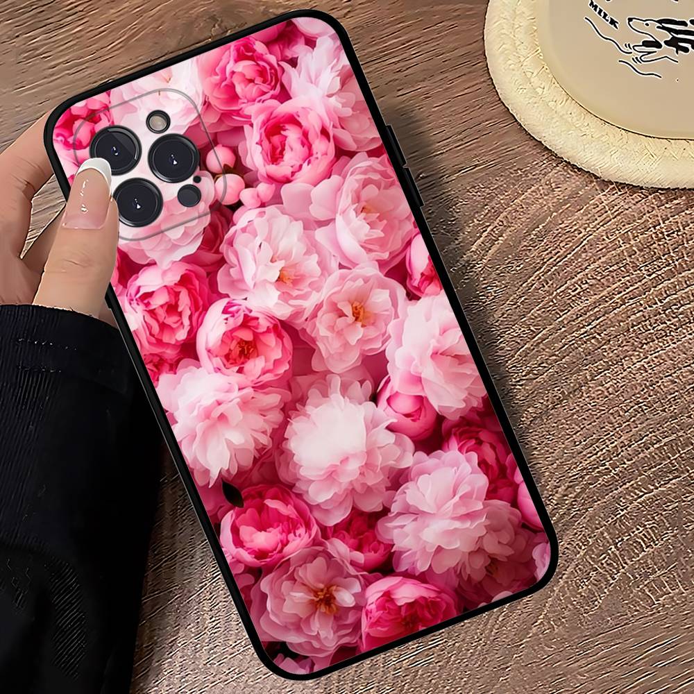Elegant Peony Flower Phone Case For iPhone 16 15 14 13 12 Mini 11 Pro XS Max X XR SE 6 7 8 Plus Soft Silicone Cover