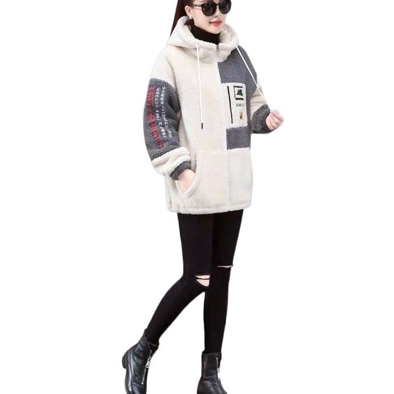 Lamb wool long sweater women's autumn and winter new large size loose and thin integrated fleece thickened zipper jacket