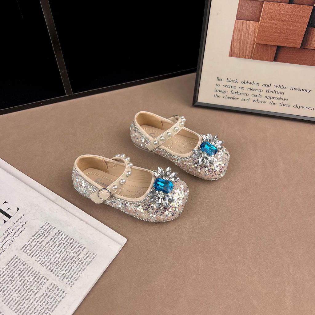Girls' Pearl Rhinestone Princess Shoes - Spring/Autumn 2026, Versatile Korean Style Leather Footwear for Students