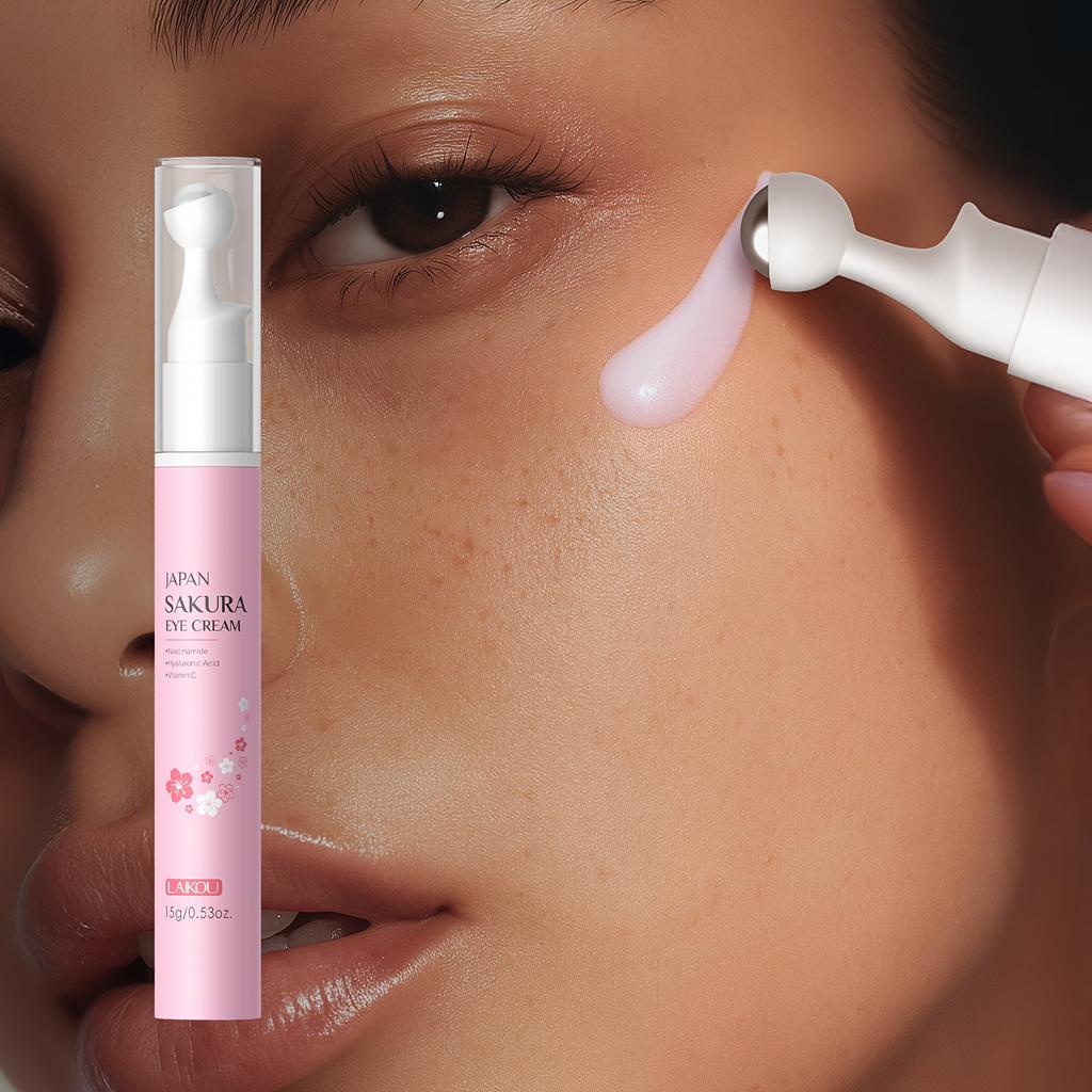 LAIKOU Sakura Eye Cream - Smoothing Eye Roller with Vitamin C, Niacinamide & Hyaluronic Acid, Cherry Blossom Scent, Moisturizing &, Eye Care