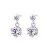 Women Inlaid Shining Zircon Double Zirconia Sterling Silver Pin Geometric Fashion Earrings