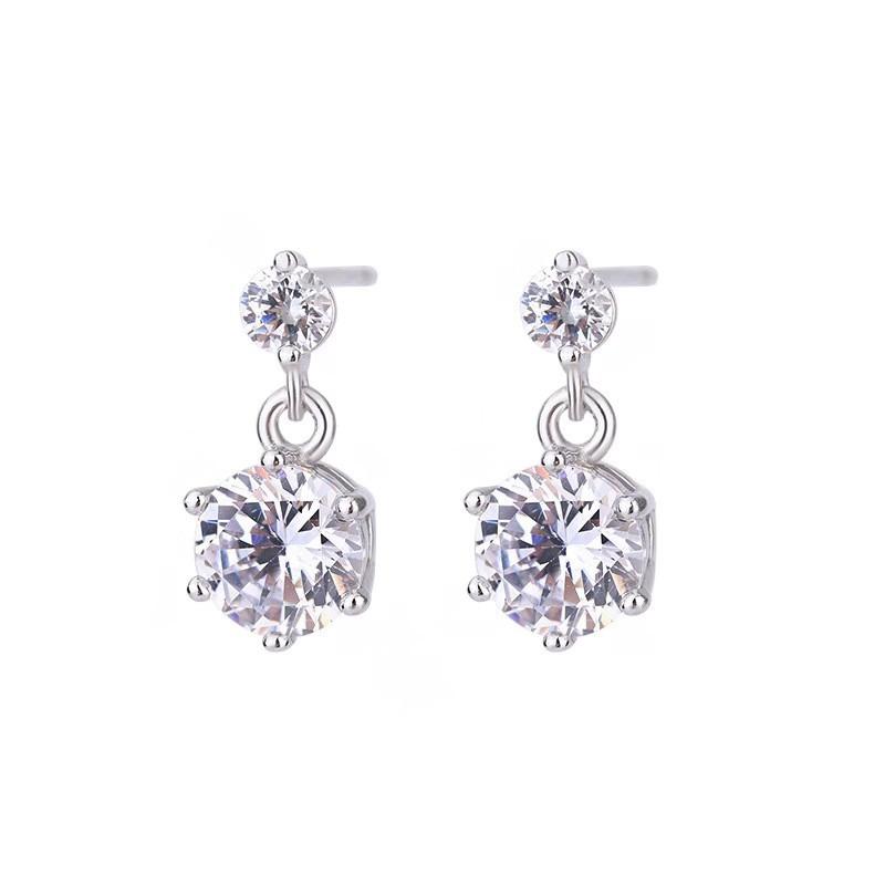 Women Inlaid Shining Zircon Double Zirconia Sterling Silver Pin Geometric Fashion Earrings