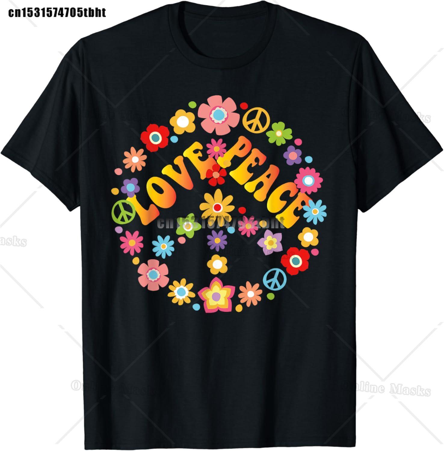 Tie Dye Peace Sign Love 60s 70s Hippie TShirt Vintage Peace Sign Short Sleeve 100 Cotton Casual Daily Harajuku Streetwear L