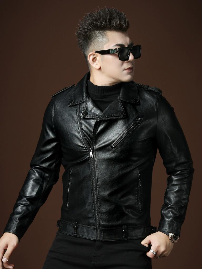 European-Style Men's Trendy Brand Stylish Motorcycle Jacket 2025 Autumn New Fashion Suit Collar Leather Jacket Men's Coat