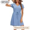 Moda damă vară primăvară rochii casual cu mâneci scurte cu decolteu în V cu imprimeu