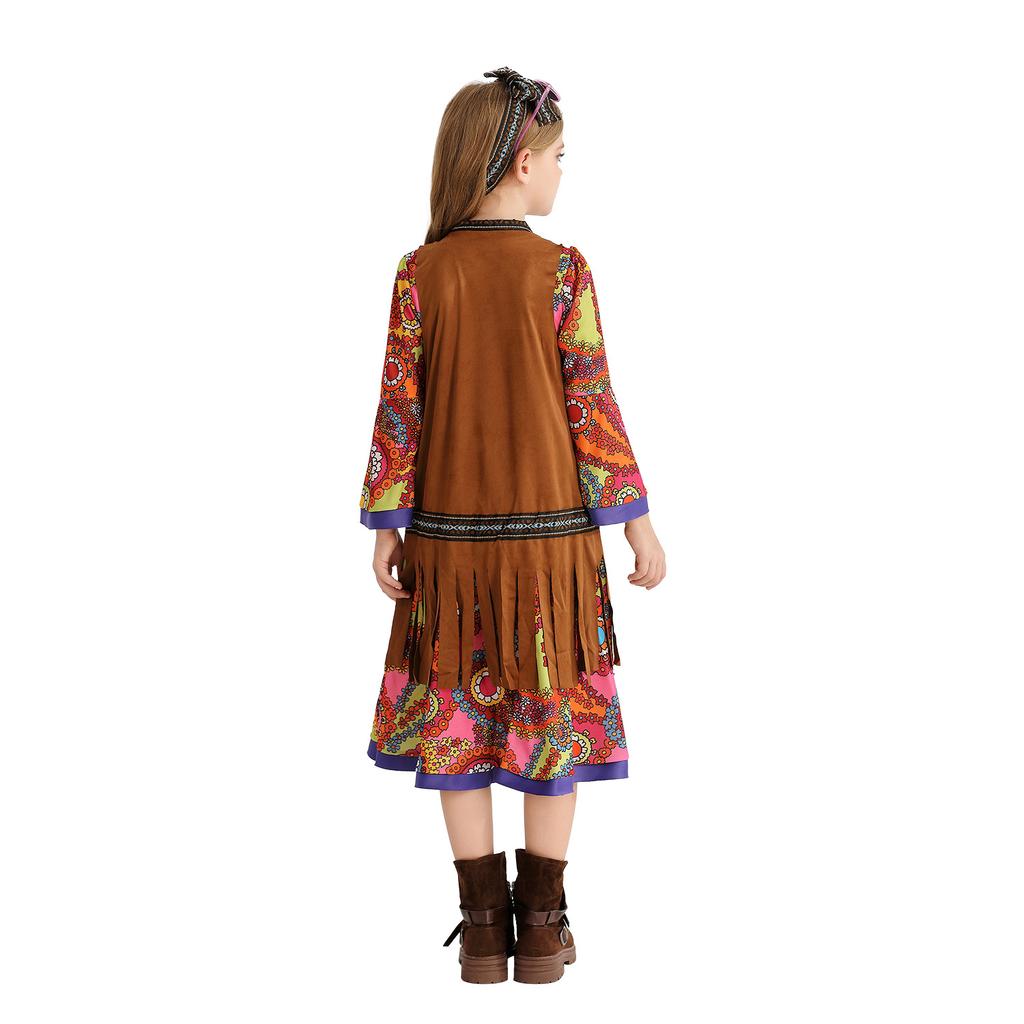 Halloween Kids Costume Little Girl Vintage Hong Kong Style Hippie 6070s Costume Carnival Dress