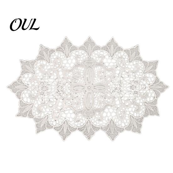 Washable Fabric Doilies for Vases White Lace Doily, Elegant Retro Placemat, Embroidered Table Breathable Polyester Mats Mat, Rectangular Round