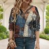 Women Plus Size Tie Dye Printed V Neck Front Zip Sweatshirt Purple White Ribbed Cuffs