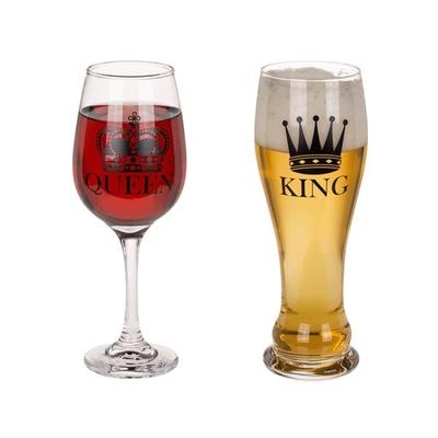 King and Queen Glass Duo - Beer Glass and Wine Glass