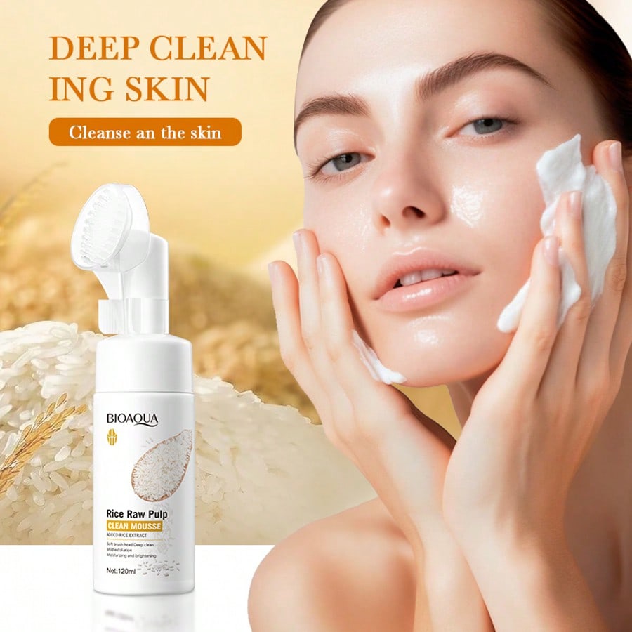 Mousse Nettoyante à la Pulpe de Riz Brosse Nettoyante Exfoliante Hydratante Éclaircissante Soin de la Peau jaune