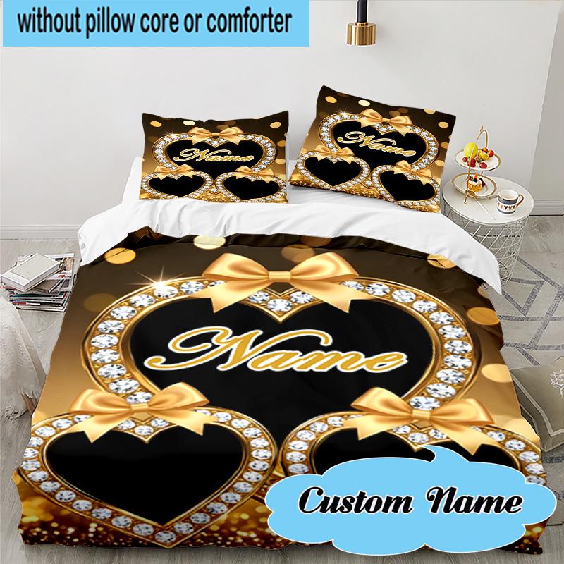 Custom Name 3PCS Leopard Print Bow Bedding Set, Including 1pc Duvet Cover And 2pcs Pillowcases, Suitable for Dorms and Bedrooms Gift