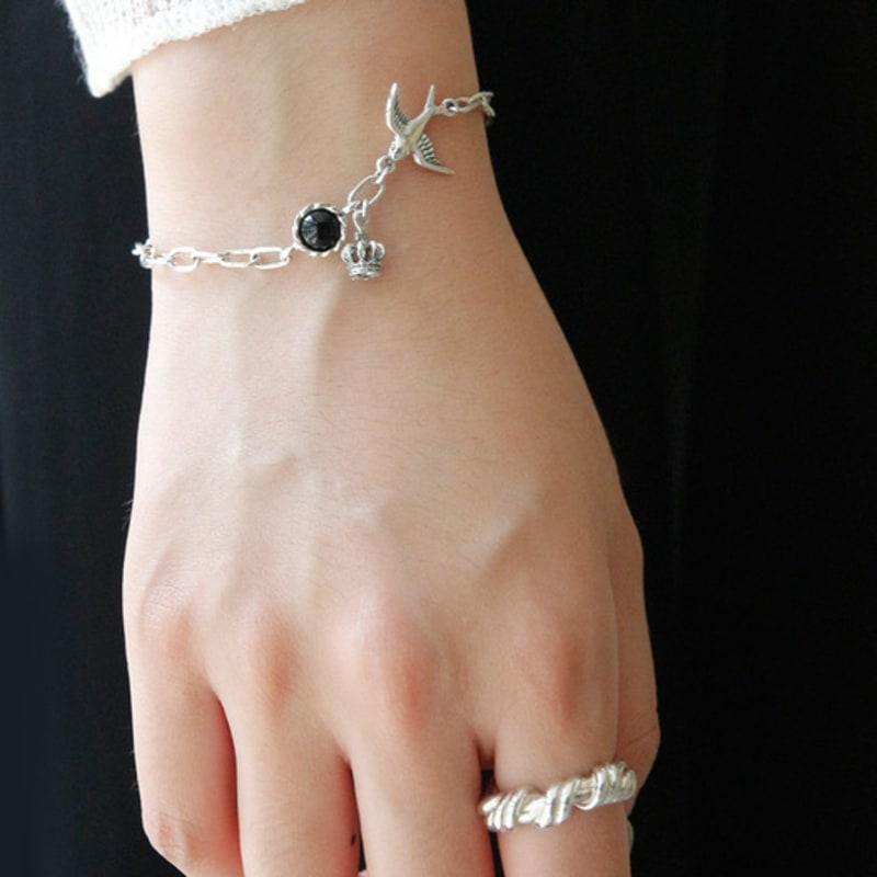 

J.Lauren Onyx Coin Charm Silver Bracelet B0982 single type