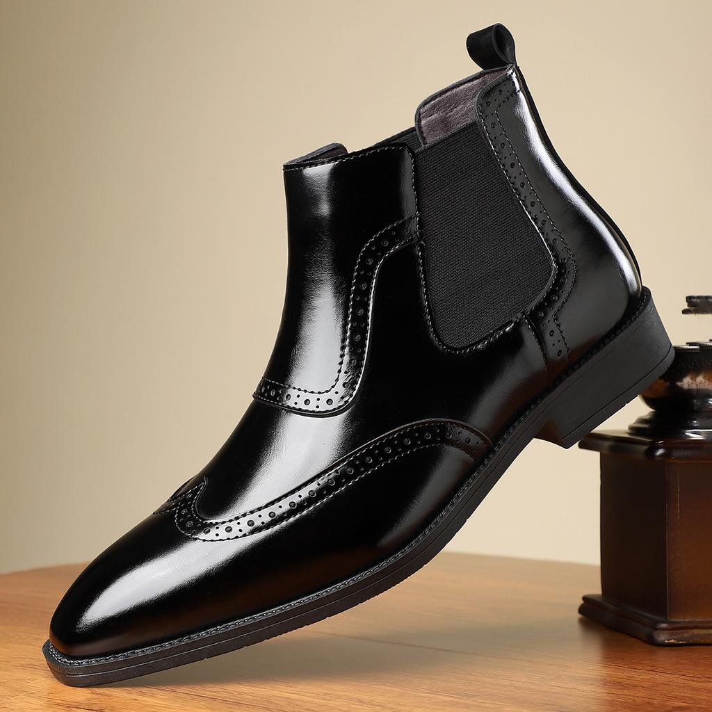 Winter Designer New Men's Pointed Toe Business Leather Casual Chelsea Ankle Boot Male Brogues High Top Shoes Zapatos Hombre