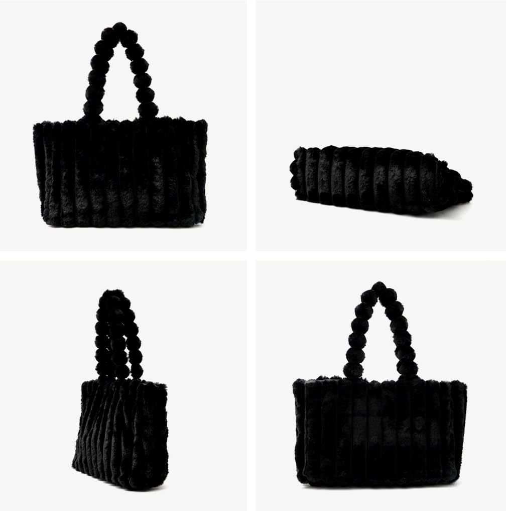VITAFELICE Damen Ballgriff Pelz-Tote-Bag, Größe M (nsb-30384z) (Elfenbein)