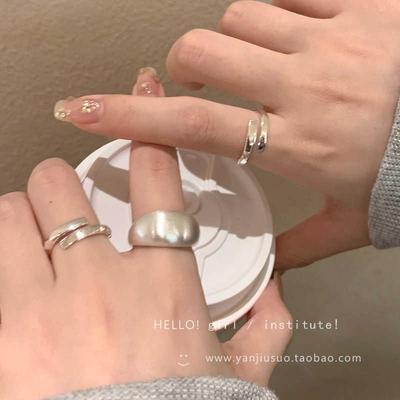 Matte Silver Brushed Women's Ring: High-End, Cool Style, Versatile, Niche Design, Adjustable Open Index Ring.