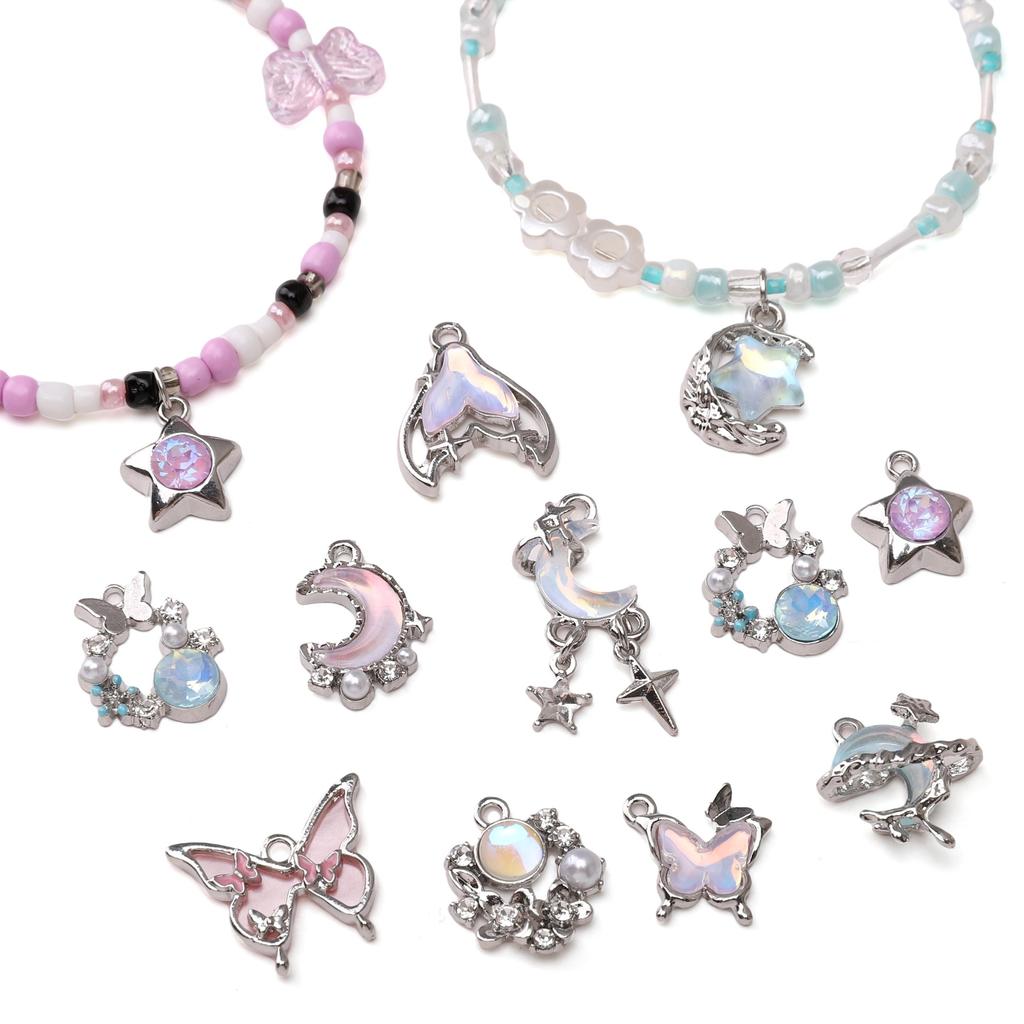 Slitinové přívěsky ve tvaru motýla, měsíce a srdce pro DIY náramek, náhrdelník, doplňky