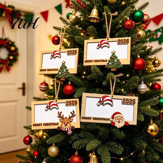 Money Gift Holder for Christmas Tree 2Pcs Hanging Ornament Cash, Wooden Xmas Decorative Cash Storage Decoration, Reusable Box Holiday Party