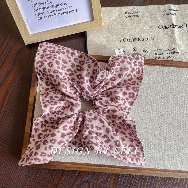 Korean Style Pink Leopard Print Handmade Scrunchie - High-End Women s Hair Tie Accessory