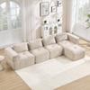 4-Seater L-Shaped Frameless Modular Sofa with One Stool, Filled 32D High-Density Foam, Deep Seat Cushion, Soft Fabric, Ideal for Living Room, Beige.
