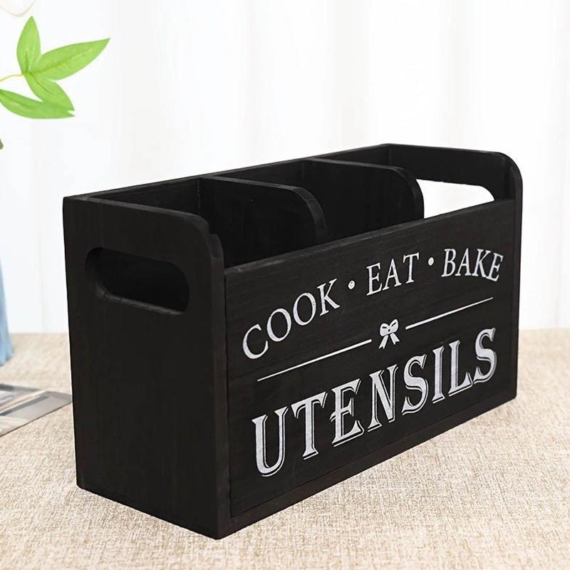 

1pc Kitchen With Compartmentalized Cutlery Storage Rack, Rustic Style Wooden Countertop Organizer, Kitchenware Accessories