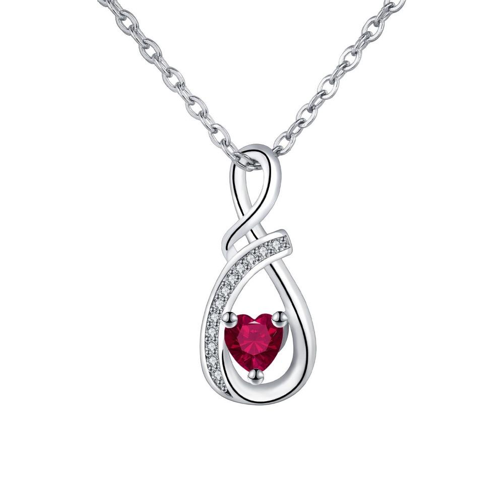 Birthstone Accent Infinity Heart Necklace Zircon Inlay Fashion Necklace Birthday Anniversary Gift