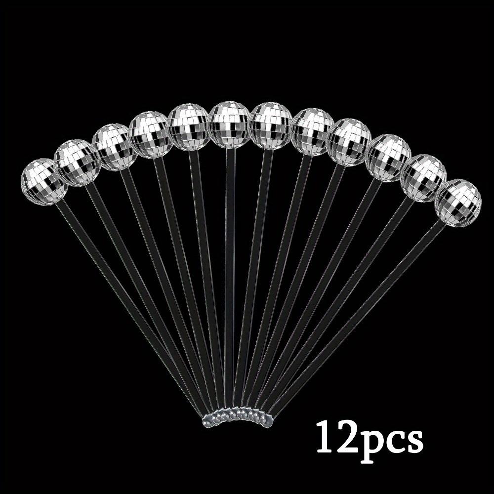 

12 шт. Диско-шары Палочки для коктейлей Пластиковые Палочки для перемешивания с круглым верхом Кейк-попсы Зеркальный шар Палочки для перемешивания кофе и напитков для вечеринки в стиле 1970-х, домашнего бара, кофе 12pcs 2.5cm