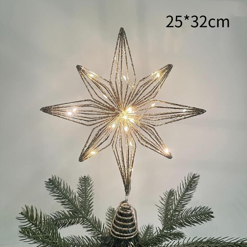 1Pcs Christmas Home Party Decoration Christmas Tree Toppers Star With Led String Lights Ornaments For Festival Party New Year