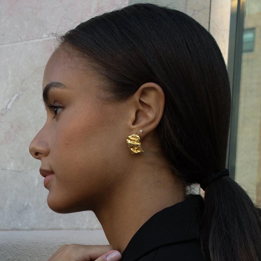 18k Gold-Plated Vintage Lava Earrings: European & American Style Non-Fade Studs