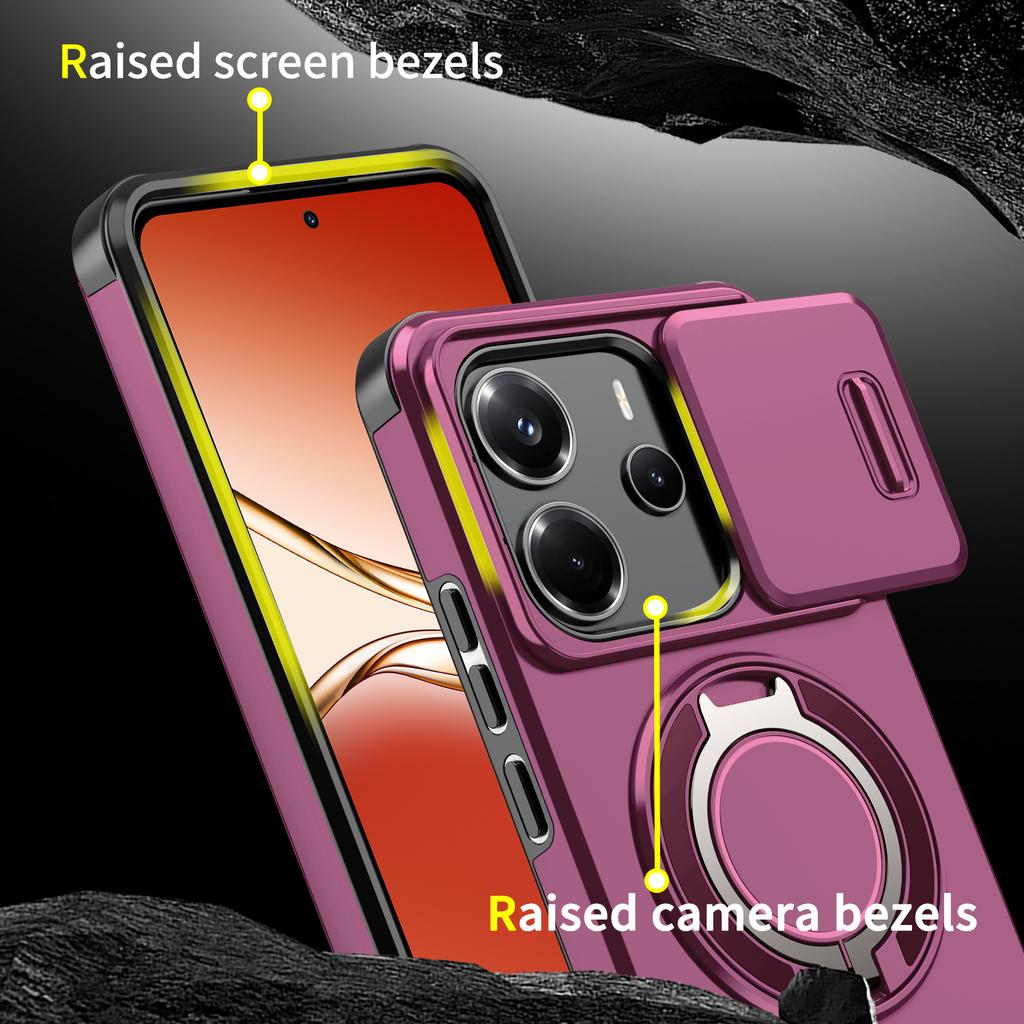 Magnetic Metal Ring Stand Case For Xiaomi Redmi Note 14 4G 163.3mm EU 164.8mm Note14 5G 162.4mm Slide Push Window Phone Cover