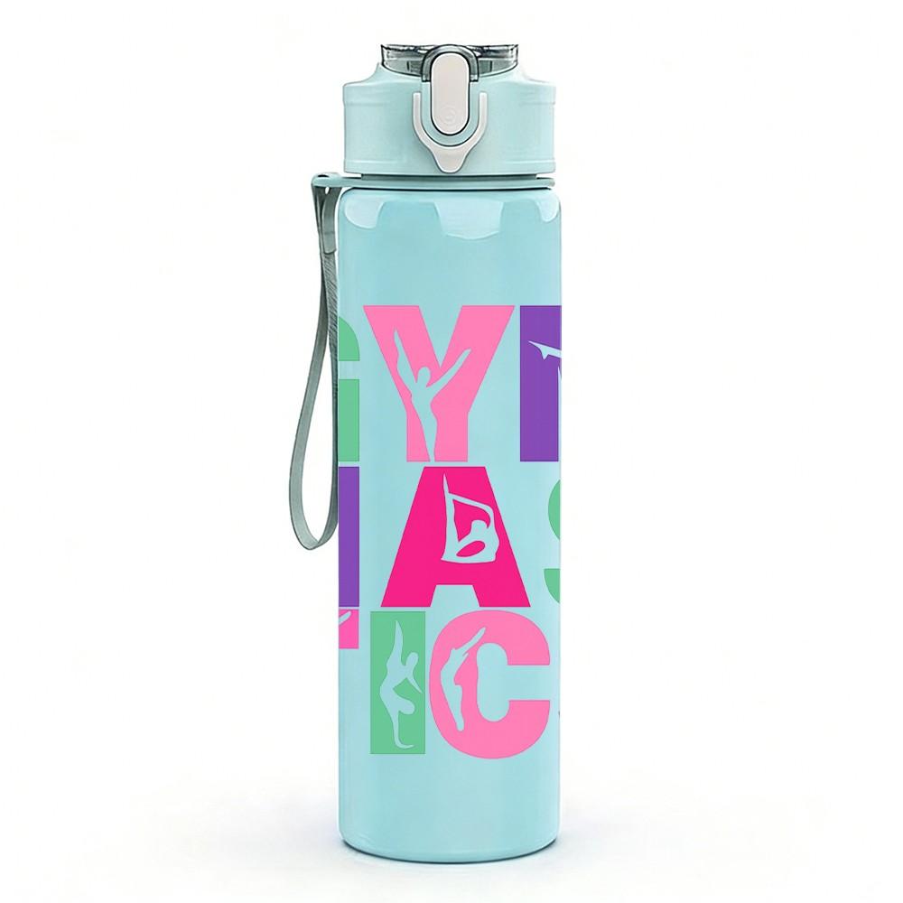 1PC Colorful Gymnastics Letter 750ml Color Plastic Sports Water Bottle Leakproof Flip Straw Lid Suitable for Sports Office Home Use