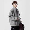 Men's Trendy Grey Oversized Stand-Up Collar Jacket - Retro Casual Design