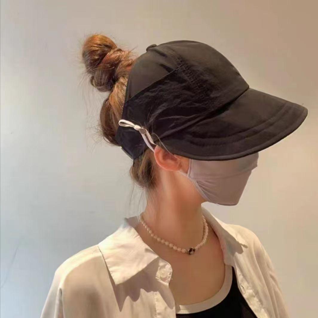 

Женская быстросохнущая шляпа от солнца с отверстием для хвостика: Стиль Чжао Лусы, Кепка бейсболка с открытым верхом и Летняя панама L (58-60cm) чёрный