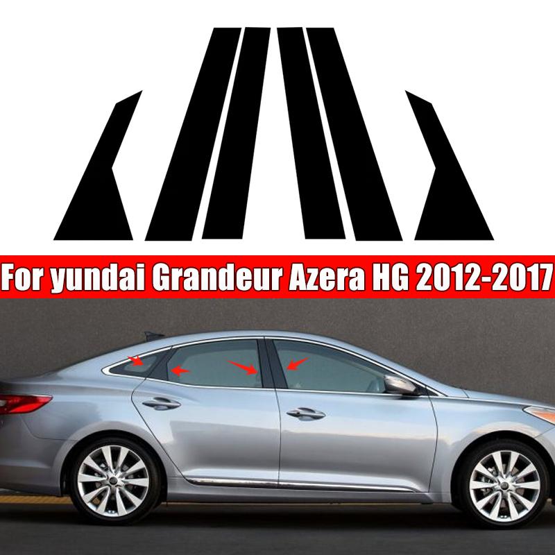 6Pcs Car Door Window Pillar Center Post Trim Stickers For Hyundai Grandeur Azera HG 2012-2017 2013 2014 Auto Styling Accessories