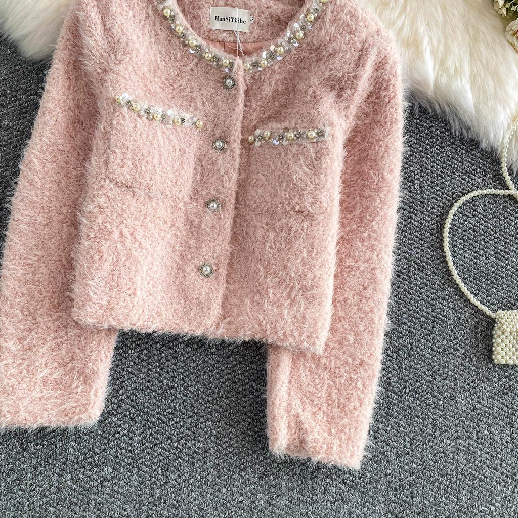 Autumn Winter Women Luxury Mink Faux Fur Full Sleeve Single Breasted Short Jacket Coat Christmas Outerwear With Pocket
