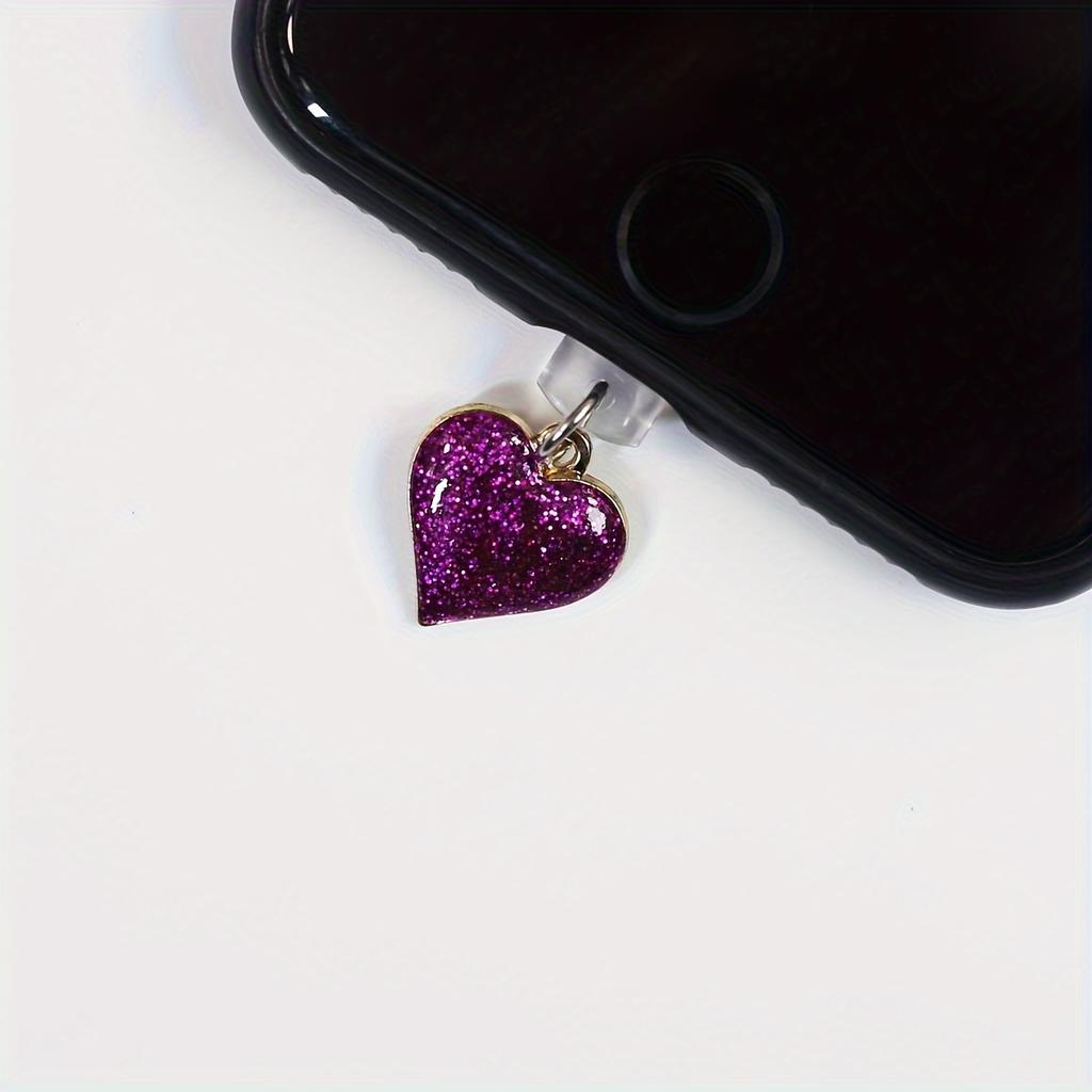 Deep Purple Heart Multi-color Flashing Starry Sky Phone Dustproof Plug Accessory - Valentine's Day Gift, Hanging Decoration