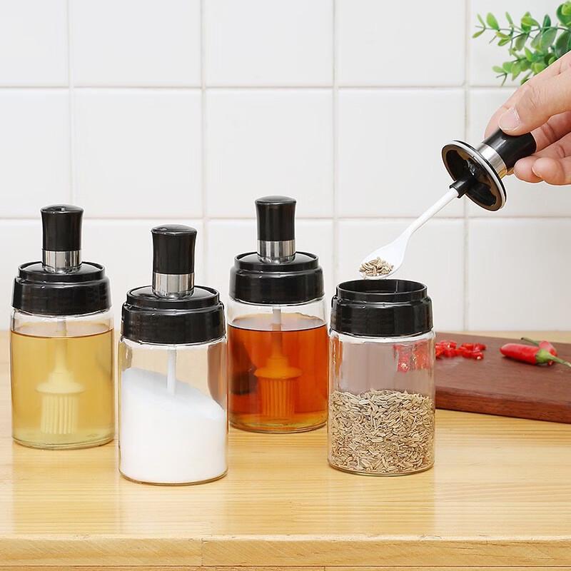 Glass Seasoning Bottle with Spoon & Brush Lid