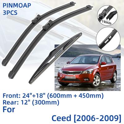 3PCS For Kia Ceed 2006-2009 24" 18" 12" Front Rear Wiper Blades Windshield Windscreen Window Cutter Accessories 2006 2007 2008 2009