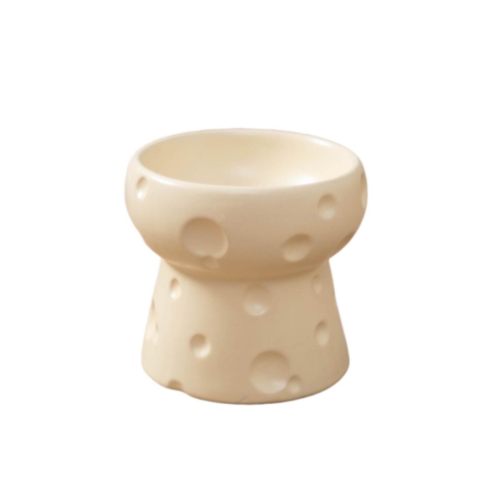 Large Diameter Elevated Cat Bowl Anti-knock Anti-spill Neck Protection Bowl Cheese Shape Ceramic Pet Food Bowl