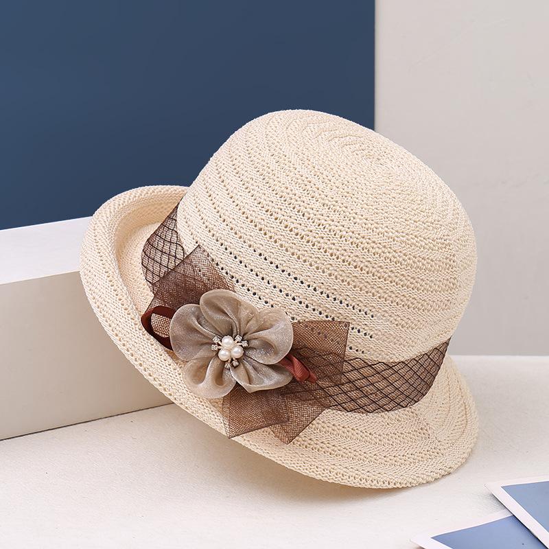 New Spring/Summer Knitted Hat Flower Sunshade Breathable Fisherman's Hat Foldable Fashion Hollow Small Pot Hat