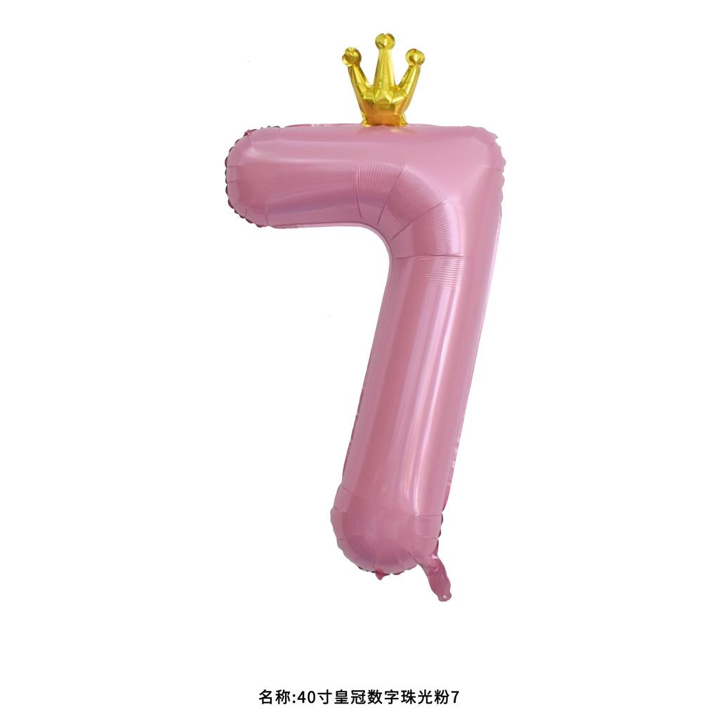 42-Inch Large Pink Crown Aluminum Film Digital Balloon Children'S 1St Birthday Party Decoration Photo Props