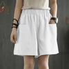 Women's Cotton Pocket Shorts - Summer Casual, Wide-Leg, Elastic Waist, Plus Size, Five-Point Length