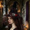 Unique Holiday Party Decor Punk Skeleton Hand Witch Hat with Spider And Veil Black Large Indoor Outdoor Festive Wizard Costume Accessory for Adults,
