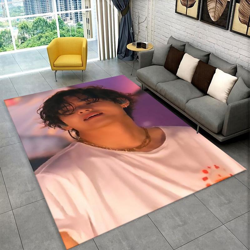 Famous B-BTS Kim Tae Hyung V KPOP Non-Slip Area Rug for Living Room,Bedroom,Playroom,Carpet Floor Mat Home Decor Rug Kids Room