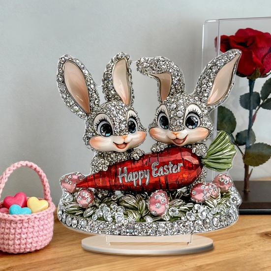 Easter Bunny Acrylic Table Sign 2D Flat Colorful Eggs Rabbit Decoration Home Living Room Valentine's Day Holiday Party Tabletop Ornament