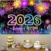 2026 Happy New Year Backdrop Banner Fireworks Champagne New Year Celebrations Christmas Party Photo Background Decoration Banner