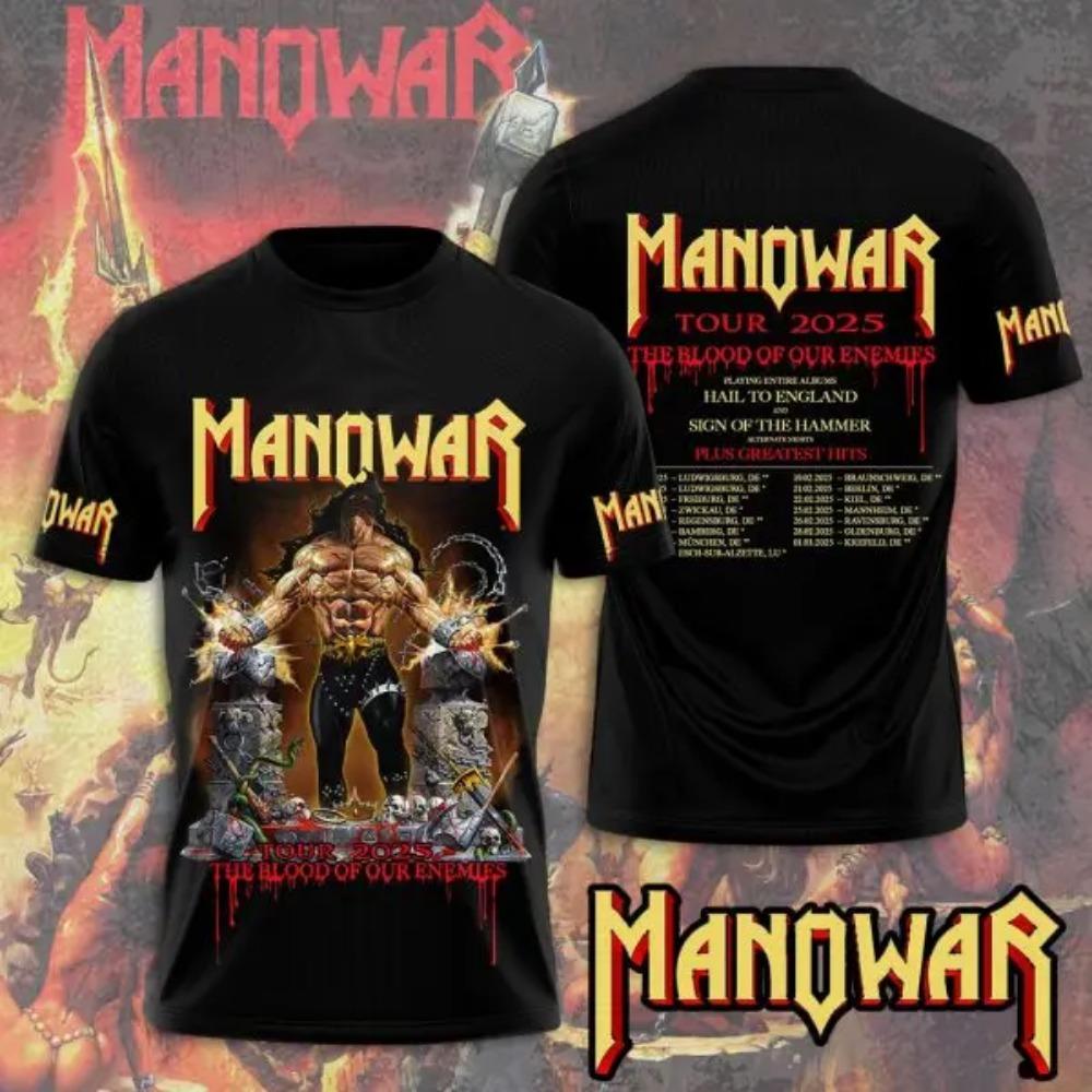 Rock Manowar Band 3D Tištěná trička Pánská Dámská Hip Hop Krátký Rukáv Tričko Harajuku O-Výstřih Tričko Top Oversized Unisex Y2k Oblečení