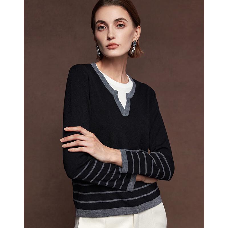 Women's Faux Two-Piece Striped Wool Blend Knit Top