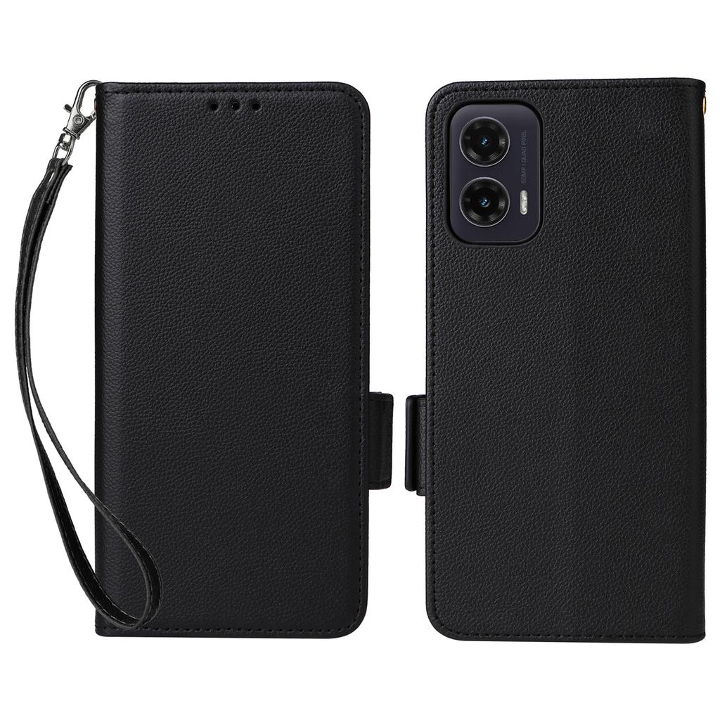 For Motorola Moto G35 5G Case with Wrist Strap Litchi Texture PU Leather Wallet Phone Cover