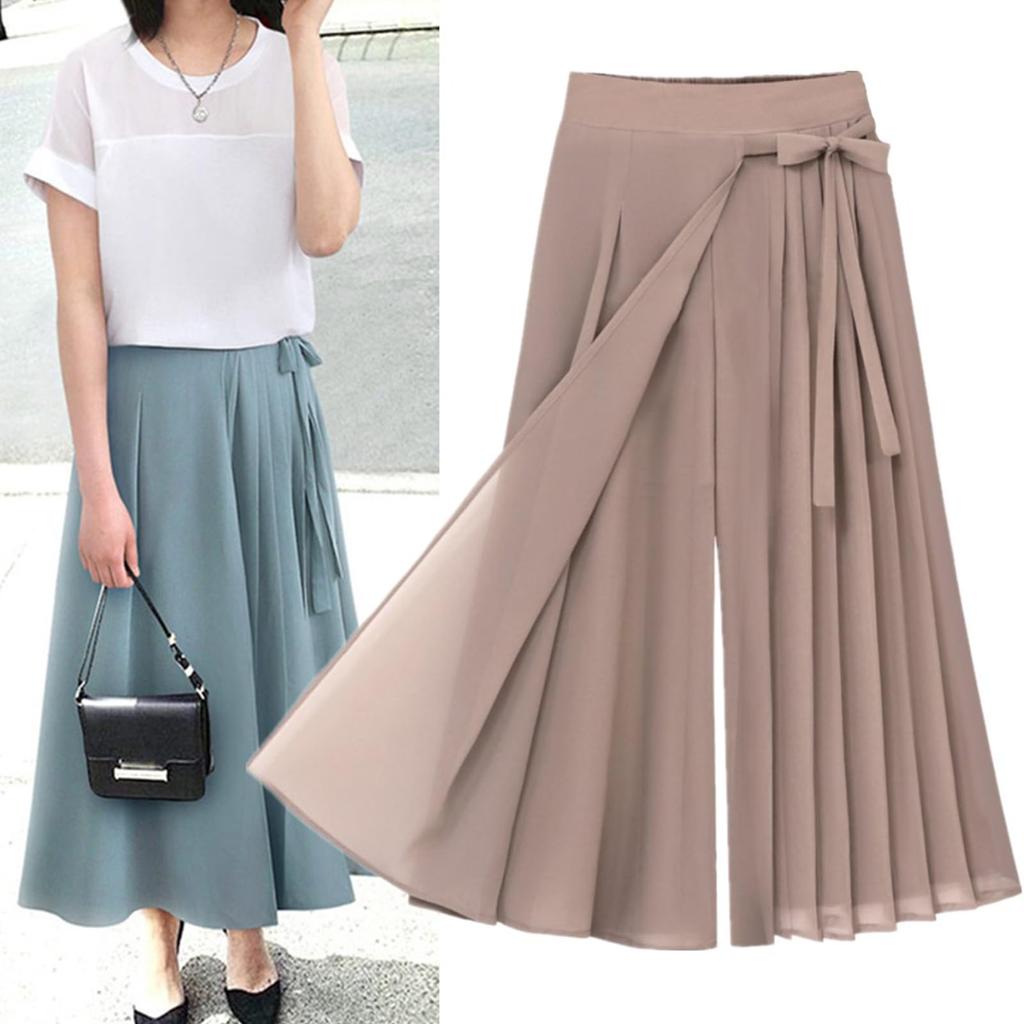 Langer dehnbarer Chiffon-Faltenrock, kurz geschnitten, einfarbig, für den Alltag, Herbst [MSFQSNB] Damen-Hose mit weitem Bein, Hose, Hose, Länge, durchsichtig, dünn, gefüttert, kühl,