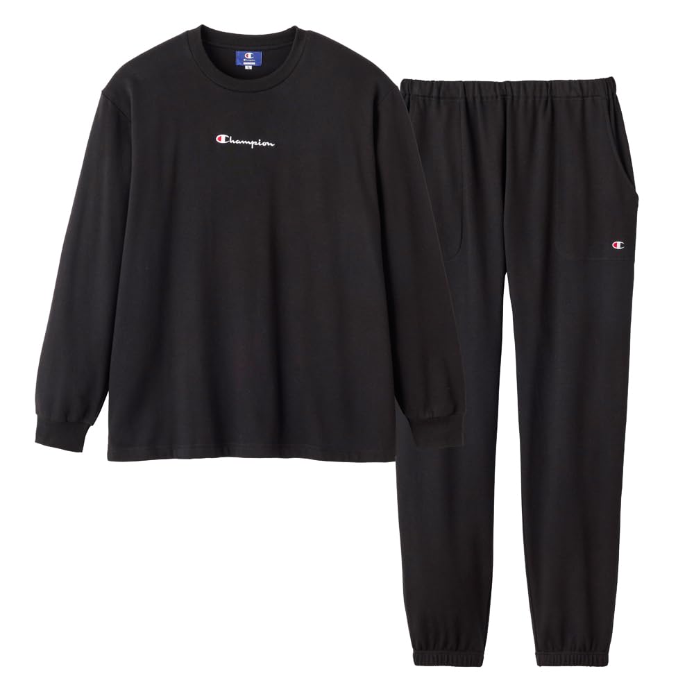 Champion Long Sleeve Loungewear with CVC Fleece OM8534 Men's Lining, Black,